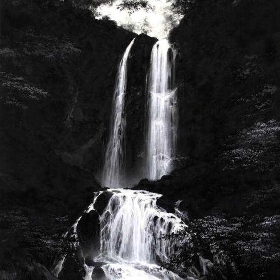 ジン・シマクラの絵画作品　タイトルは、黒沢の滝(長野／安曇野)